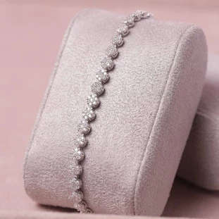 Pulseira Riviera Flores Cravejadas Com Zircônias Em Prata 
