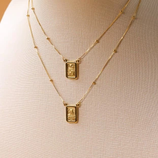 Escapulario Dupla Face Com Veneziana E Bolinhas Em Ouro Amarelo 