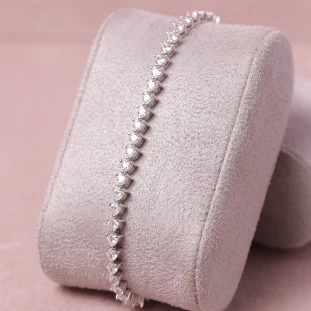 Pulseira Riviera Corações Cravejados Com Zircônias Em Prata 