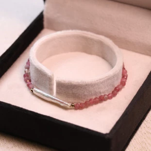 Pulseira Turmalina Rosa Com Filete De Madrepérola