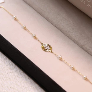 Pulseira Nsa Sra Das Graças Diamantada Com Pérolas Em Ouro Amarelo 