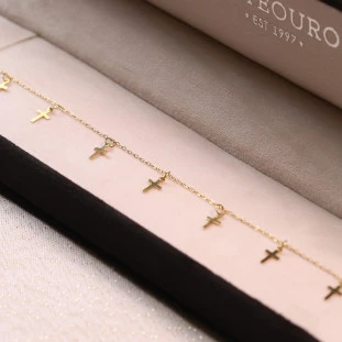 Pulseira Cruz Penduradas Em Ouro Amarelo 