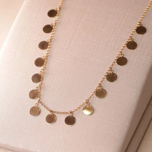 Gargantilha Com Elos Redondos E Plaquinhas Em Ouro Amarelo 