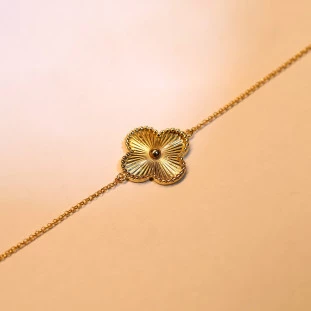 Pulseira Trevo Diamantada Em Ouro Amarelo 
