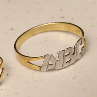 Anel A B C Com Rodio Em Ouro Amarelo