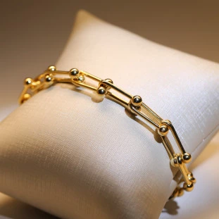 Pulseira Elos Ovais Com Bolinhas Em Ouro Amarelo 