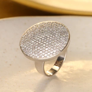 Anel Circular Pavê Diamantes Em Ouro Branco