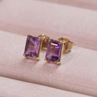 Brinco Ametista Retangular Em Ouro Amarelo 