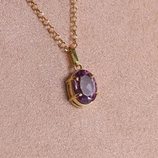Pingente Ametista Oval Em Ouro Amarelo 