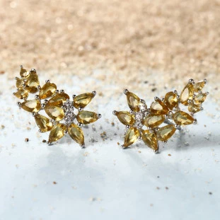 Brinco EarCuff Gotas Com Zircônias Citrino Em Prata