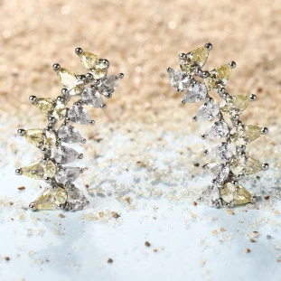 Brinco Earcuff Gotas Cravejadas Com Zircônias Citrinos Em Prata