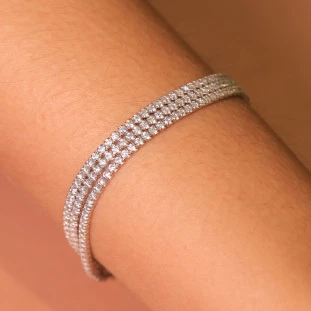 Pulseira Riviera Tripla Cravejada Com Zircônias Em Prata 