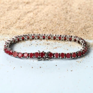 Pulseira Riviera Cravejada Com Zircônias Rubi Em Prata