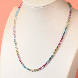 Gargantilha Riviera Cravejada Com Zircônias Coloridas Em Prata