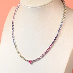 Gargantilha Riviera Cravejada Com Zircônias Coloridas Em Prata