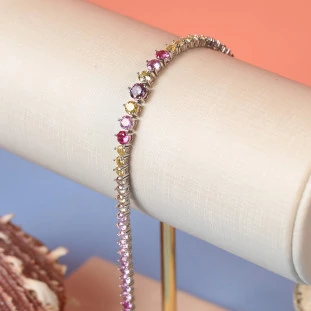 Pulseira Riviera Cravejada Com Zircônias Coloridas Em Prata 