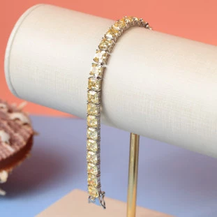 Pulseira Riviera Quadrada Cravejada Com Zircônias Amarelas Em Prata