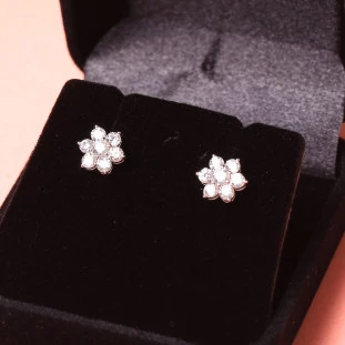 Brinco Flor Cravejado Com Zircônias Em Prata 