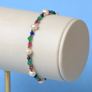Pulseira Com Pérolas Biwas Hematitas e Pedras Coloridas