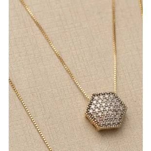 Gargantilha Chuveiro Sextavado com Diamante em Ouro Amarelo