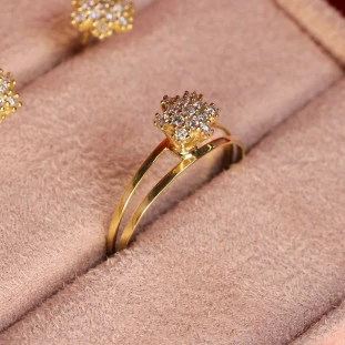 Anel Chuveiro Aro Duplo Cravejado Com  Diamantes Em Ouro Amarelo 