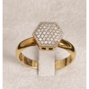 Anel Chuveiro Sextavado com Diamante em Ouro Amarelo