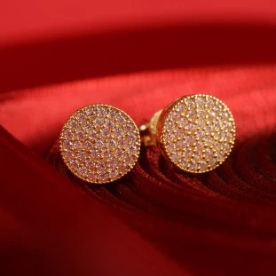 Brinco Chuveiro Redondo Cravejado Com ZirCônias Em Ouro Amarelo