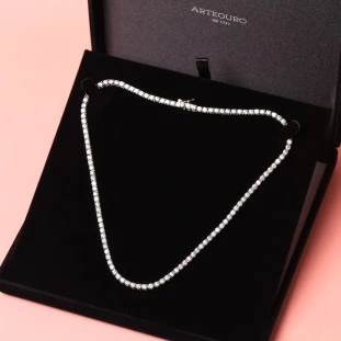 Gargantilha Riviera Cravejada Com Moissanites Em Prata