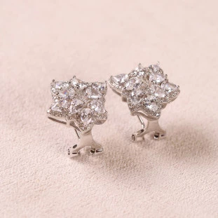 Brinco Flor Cravejado Com Zircônias Em Prata 