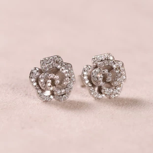 Brinco Rosa Cravejada Com Zircônias Em Prata 