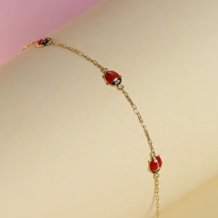 Pulseira Infantil Joaninhas Em Ouro Amarelo 
