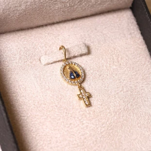 Pingente Ns Senhora Aparecida  Com Zircônias e Cruz Em Ouro Amarelo