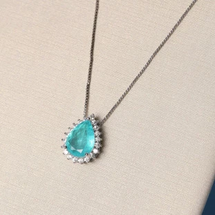 Gargantilha Gota Cravejada Com Zircônias Turmalina Em Prata 