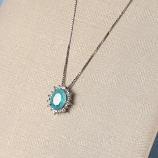 Gargantilha Oval Cravejada Com Zircônias Turmalina Em Prata 