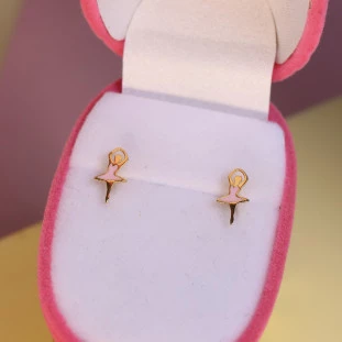 Brinco Bailarina Esmaltada Em Ouro Amarelo 