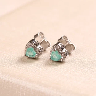 Brinco Coração Cravejado Com Zircônia Tipo Colombiana Em Prata 