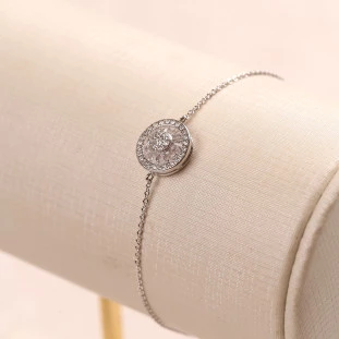 Pulseira Pizza Média Cravejada com Zircônia em Prata