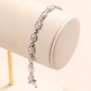 Pulseira Riviera Formas Craveja Com Zircônias Em Prata