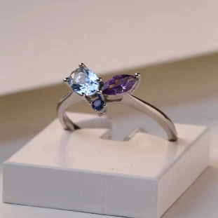 Anel Formas Com Zircônias Mix Color Em Prata