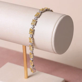 Pulseira Riviera Reetangular Cravejada Com Zircônias Amarelas Em Prata 