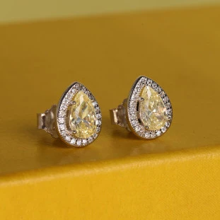 Brinco Gota Cravejado Com Zircônias Amarelas Em Prata 