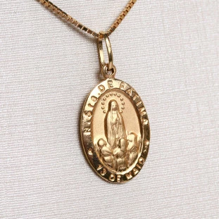 Pingente Medalha Nsa Senhora De Fatima Em Ouro Amarelo