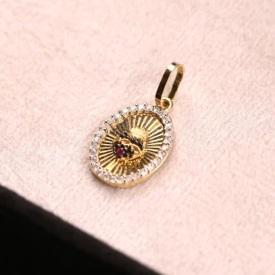 Pingente Sagrado Coração Cravejado Com Rubi e Diamantes Em Ouro Amarelo 