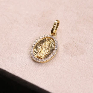 Pingente Nsa Senhora Das Graças Cravejado Com Daiamantes Em Ouro Amarelo 