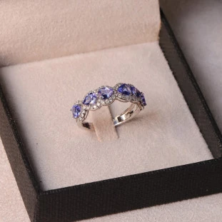 Anel Gotas Tanzanita Cravejado Com Diamantes Em Ouro Branco