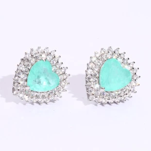 Brinco Coração Cravejado com Zircônias Colombianas em Prata