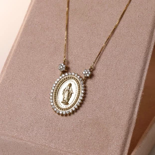 Gargantilha Nsa Senhora Das Graças Cravejada Com Diamantes Em Ouro Amarelo 
