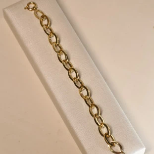Pulseira  Elos Ovais Fio Quadrado  Em Ouro Amarelo