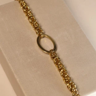 Pulseira Oval Com Elos Trançados Em Ouro Amarelo