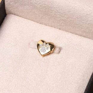Pingente Coração Pet Com Diamantes Ouro Amarelo